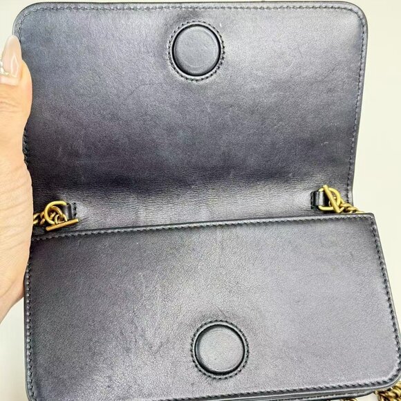 Gucci Black Leather Marmont Shoulder Bag with Gold Bee & Butterfly Embellishment - Picture 9 of 10